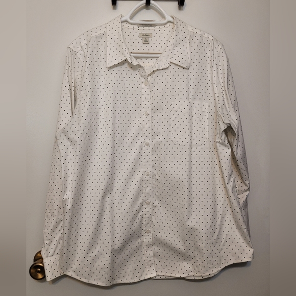 L.L. Bean Wrinkle-Free Pinpoint Oxford Shirt, White /Indigo Ink Dot - Picture 2 of 9